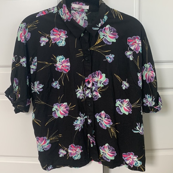 Vans Tropical Flower Print Button Down Top Black size S - Picture 8 of 9